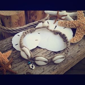 All natural Cowrie shell anklet with Bali charm